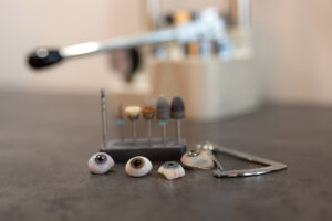 Customised prosthetic eyes hand crafted by Ocularist Dwayne Collins.